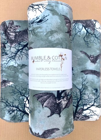 Spooky Bats Paperless Towels || Unpaper Towels || Eco Sustainable 12x12 Sheets