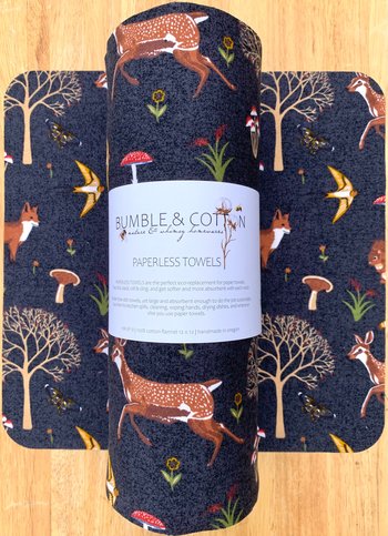 Woodland Animals Paperless Towels || Unpaper Towels || Eco Washable Paper Towels 12x12 Sheets