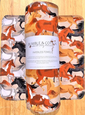 Wild Horses Paperless Towels || Unpaper Towels ||Eco Kitchen Botanical Gift  12x12 Sheets