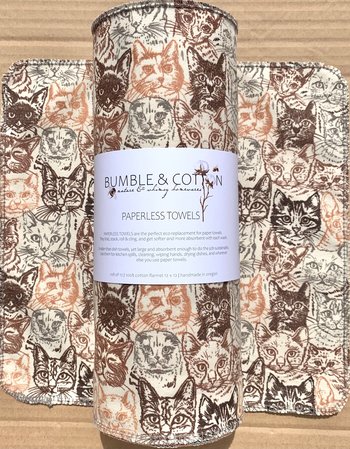 Cat Faces Paperless Towels || Unpaper Towels || Eco Kitchen Gift  12x12 Sheets