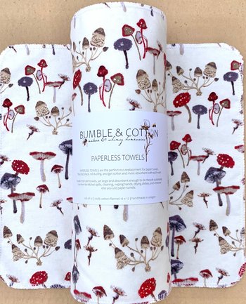 Forest Mushrooms Paperless Towels || Unpaper Towels || Eco Sustainable Zero Waste Kitchen || Mushroom Cloth Napkins 12x12 Sheets