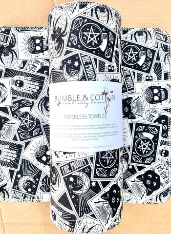 Spooky Tarot Paperless Towels || Unpaper Towels || Eco Sustainable Kitchen 12x12 Sheets
