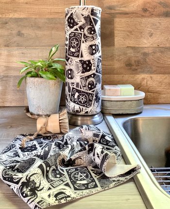 Spooky Tarot Paperless Towels || Unpaper Towels || Eco Sustainable Kitchen 12x12 Sheets