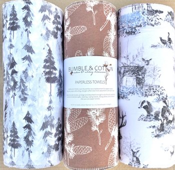 Snow Forest Trio Paperless Towels || Unpaper Towels || Zero Waste Kitchen Gifts 12x12 Sheets