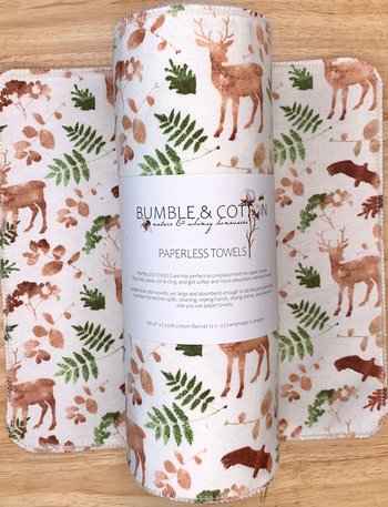 Wildlife & Ferns Paperless Towels || Unpaper Towels || Zero-Waste Kitchen Gift || 12x12 Sheets