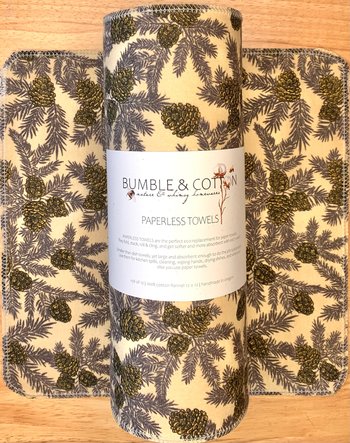 Pinecones & Branches 12x12 Paperless Towels || Unpaper Towels || Eco Kitchen Botanical Gift