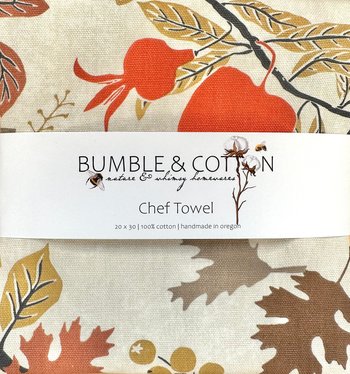 Fall Birds Leaves & Pomegranates Chef Towel || Nature Inspired Kitchen Towel