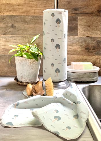 Woodland Trees Paperless Towels || Roll of 12 Unpaper Towels || Eco Re-useable || Cloth Napkins