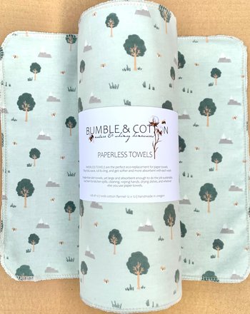 Woodland Trees Paperless Towels || Roll of 12 Unpaper Towels || Eco Re-useable || Cloth Napkins
