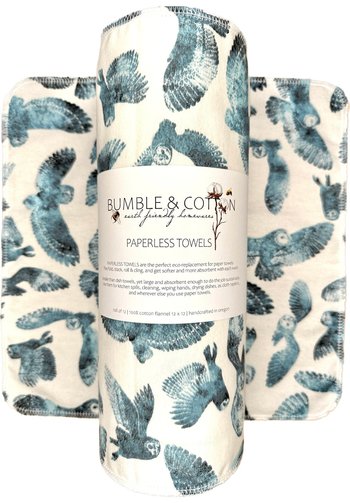 Owls on white Paperless Towels || Unpaper Towels || Eco Sustainable Kitchen Towels 12x12 Sheets