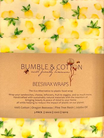 BEESWAX WRAPS 3-pack LEMONS || Reusable Food Wraps || Eco-Alternative Zero-Waste