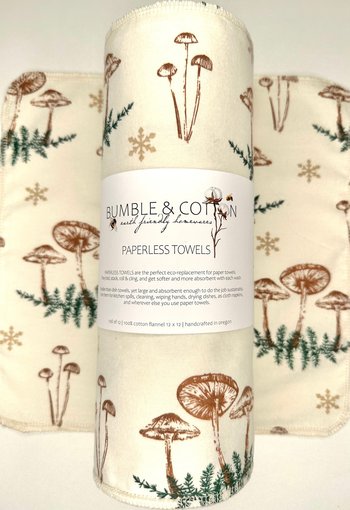 Mushrooms & Pine Branches Paperless Towels || Unpaper Towels || Eco Sustainable Zero Waste Kitchen Gifts ||  Cloth Napkins || 12x12 Sheets