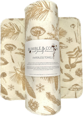 Mushrooms in a Pine Forest Paperless Towels || Unpaper Towels || Eco Sustainable Zero Waste Kitchen || Mushroom Cloth Napkins 12x12 Sheets