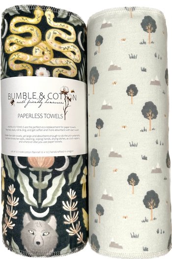 Nature Trio Paperless Towels || Unpaper Towels || Eco Kitchen Botanical Gift  12x12 Sheets