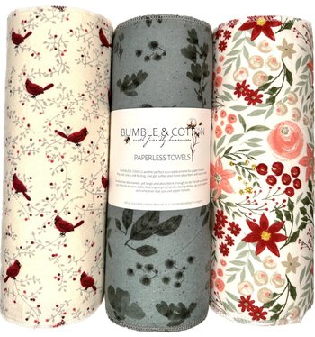 Winter Trio Paperless Towels || Unpaper Towels || Zero Waste Kitchen Gifts 12x12 Sheets