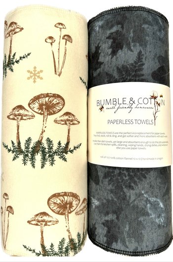 Mushroom Trio Paperless Towels || Mushrooms & Botanicals || Unpaper Towels || 12x12 Sheets || Eco-Friendly Gift