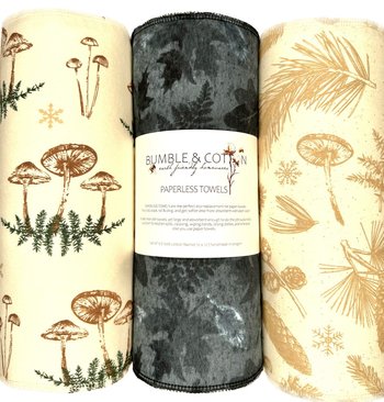 Mushroom Trio Paperless Towels || Mushrooms & Botanicals || Unpaper Towels || 12x12 Sheets || Eco-Friendly Gift