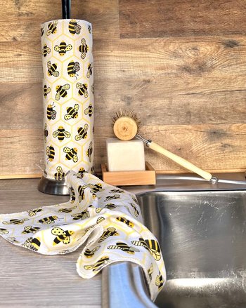 Bumblebees on white Paperless Towels || 6 or 12 Unpaper Towels 12x12 || Eco Sustainable Kitchen Goods