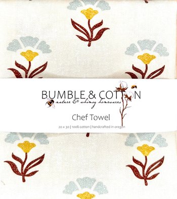 Block Print Floral Chef Towel || Nature Inspired Kitchen Towel