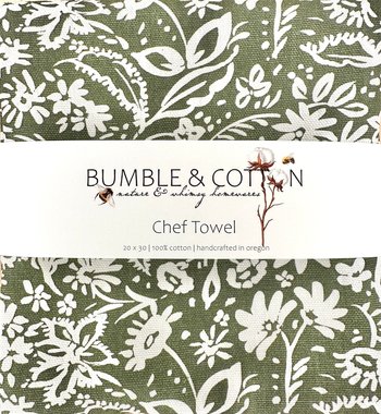 Green & White Floral Chef Towel || Nature Inspired Kitchen Towel