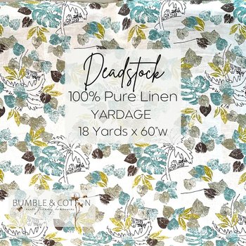 Linen Deadstock Yardage || Botanical Lightweight Linen || Botanical Nature Textile Fabric
