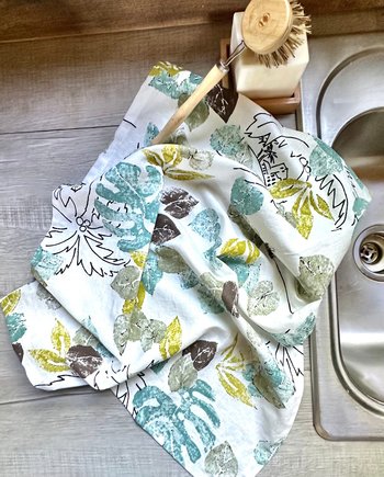 Linen Botanical Kitchen Towel || 100% Pure Linen Kitchen Towel