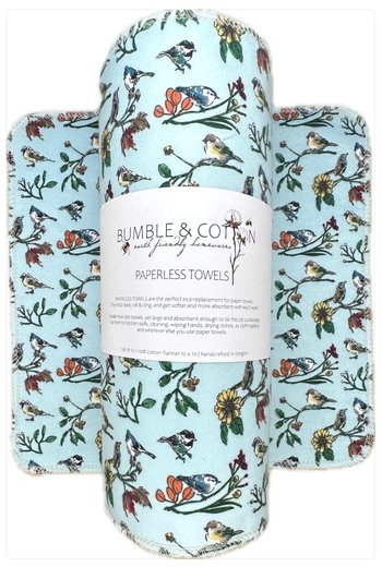 Spring Birds on blue Paperless Towels 