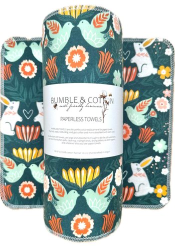 Folkart Rabbit Floral Paperless Towels  || Eco-Friendly Gift || Unpaper Towels 12x12 Sheets
