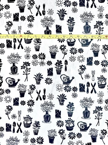 Linen Deadstock Yardage || Gardener’s Delight Black on White 