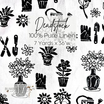 Linen Deadstock Yardage || Gardener’s Delight Black on White 