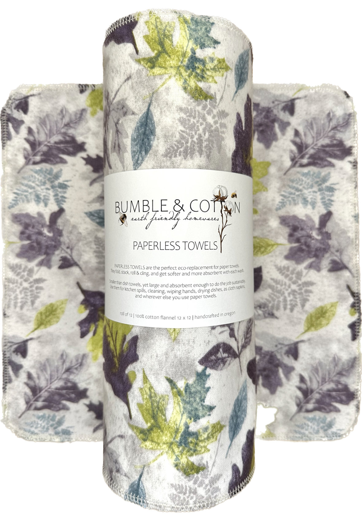 Leaves & Leaves Paperless Towels || Reusable Paper Towels || Eco Kitchen Botanical Gift  || Cloth Napkins 12x12 Sheets || Classic Collection