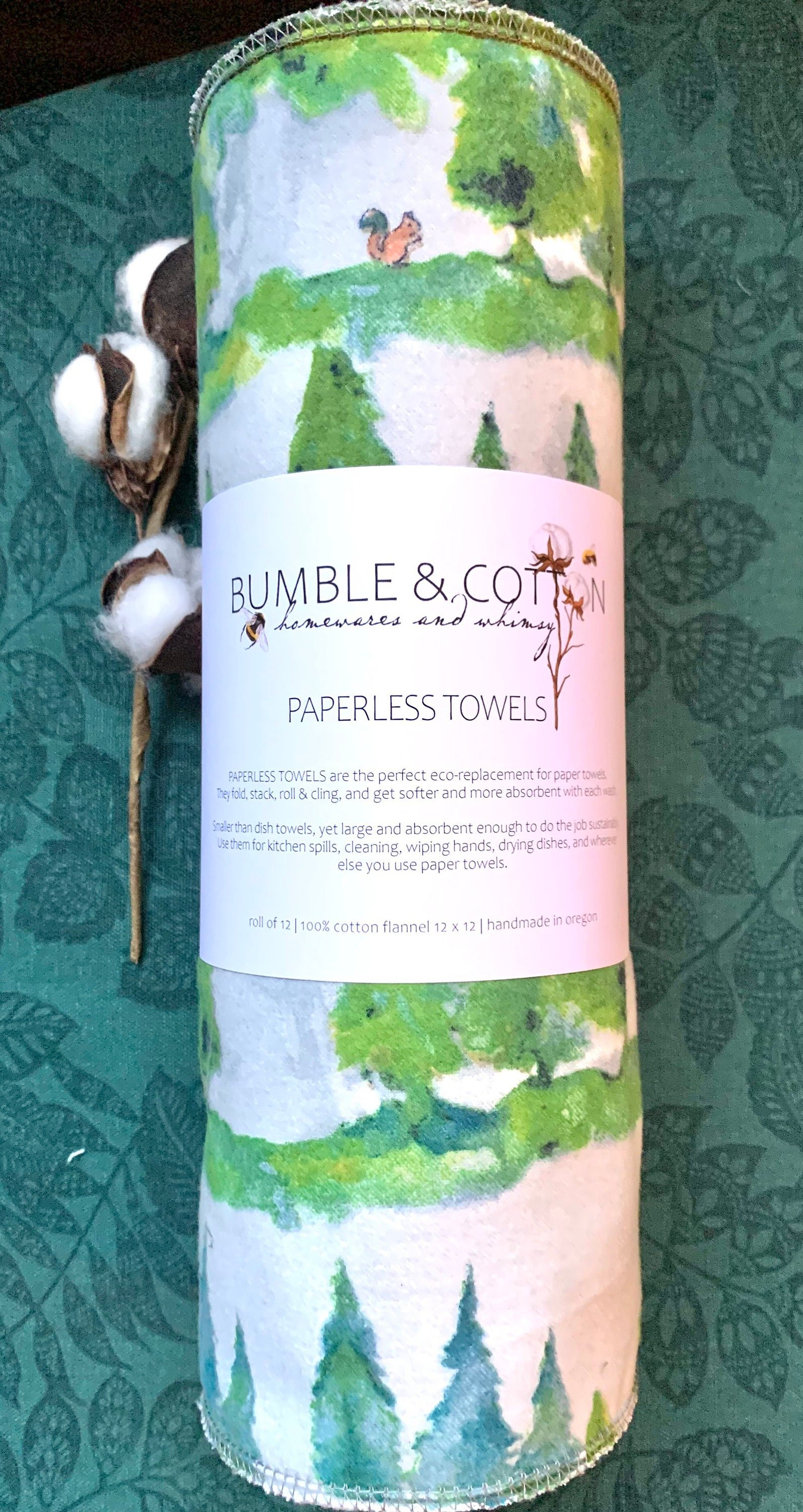 Forest Paperless Towels || Unpaper Towels || Eco Kitchen Botanical Gift || 12x12 Sheets