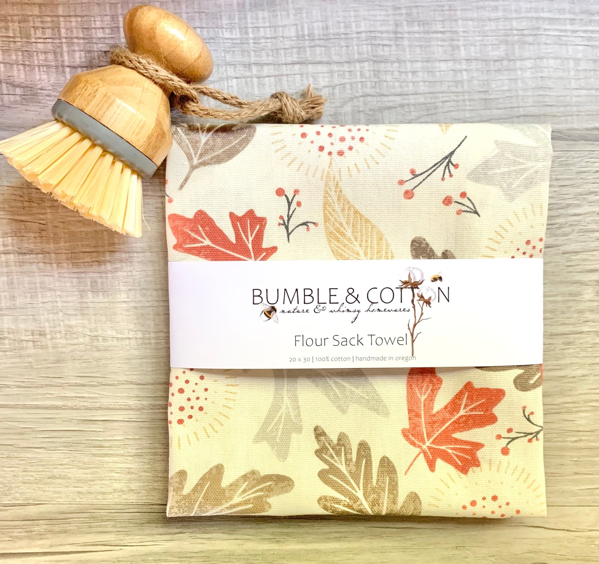 Falling Leaves & Sprigs Chef Towel || Nature Inspired Kitchen Towel