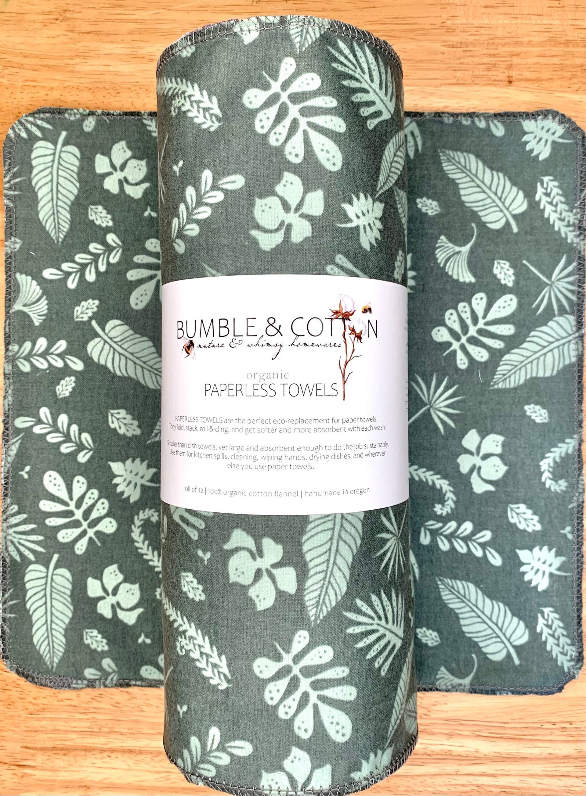 ORGANIC Trio Paperless Towels ||Mushrooms & Botanicals || Unpaper Towels || GOT Certified 12x12 Sheets || Eco-Friendly Gift
