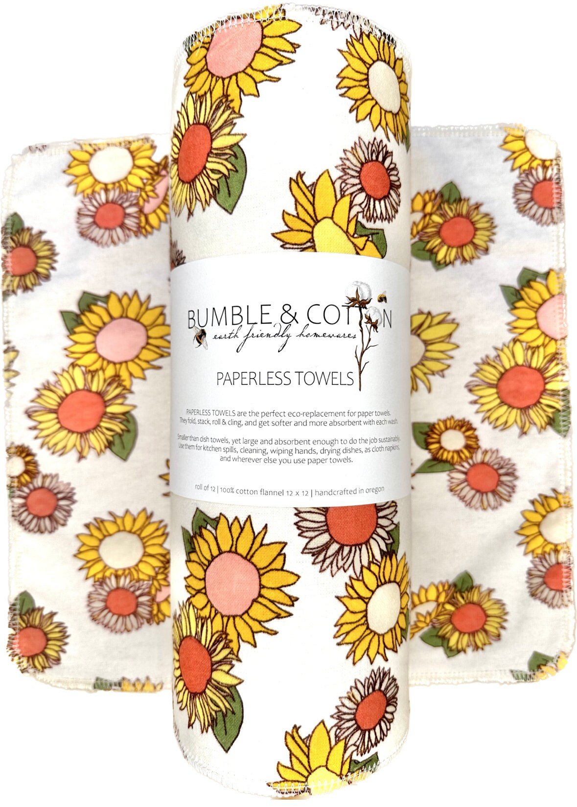 Sunflower Trio Paperless Towels || Reusable Paper Towels || Eco Kitchen Gift 12x12 Sheets || Sunflower Gift for her || Classic Collection
