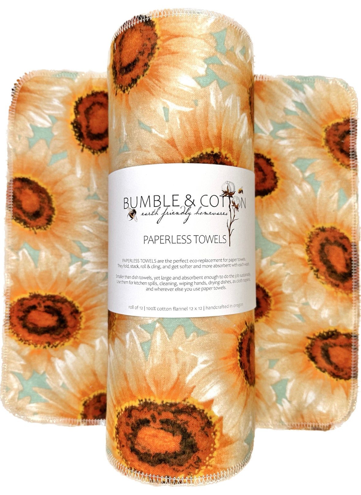 Sunflower Trio Paperless Towels || Reusable Paper Towels || Eco Kitchen Gift 12x12 Sheets || Sunflower Gift for her || Classic Collection