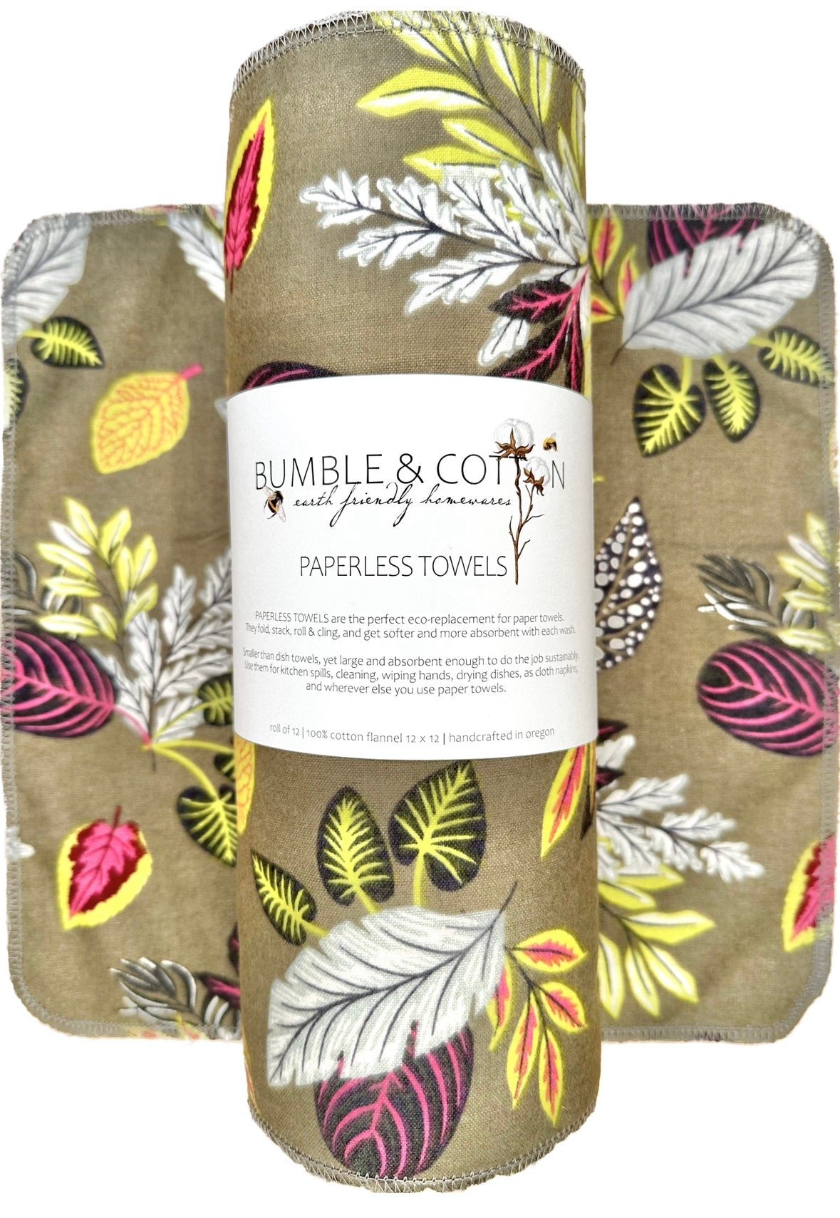 Leafy Paperless Towels || Reusable Paper Towels || Eco Kitchen Botanical Gift || Cloth Napkins 12x12 Sheets || Classic Collection