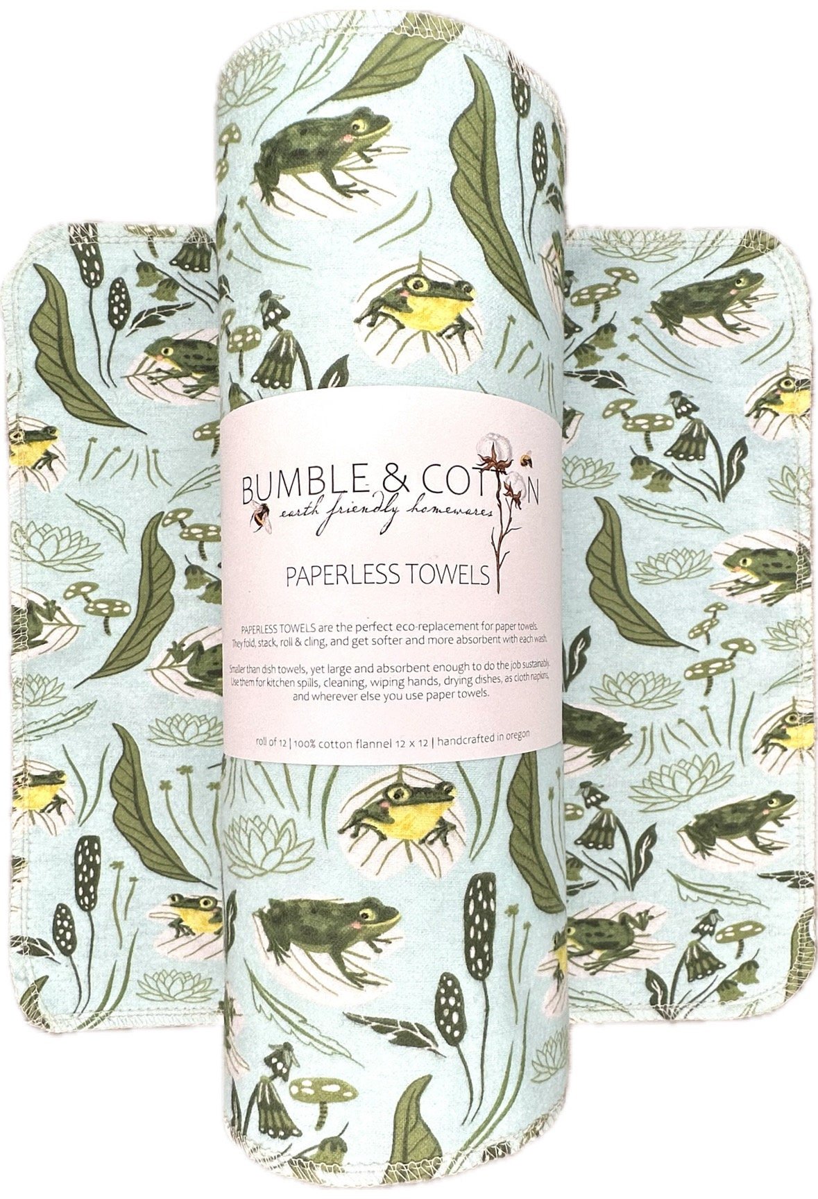 Frogs and Greens Paperless Towels || Reusable Paper Towels || Eco Sustainable Kitchen 12x12 Sheets || Classic Collection