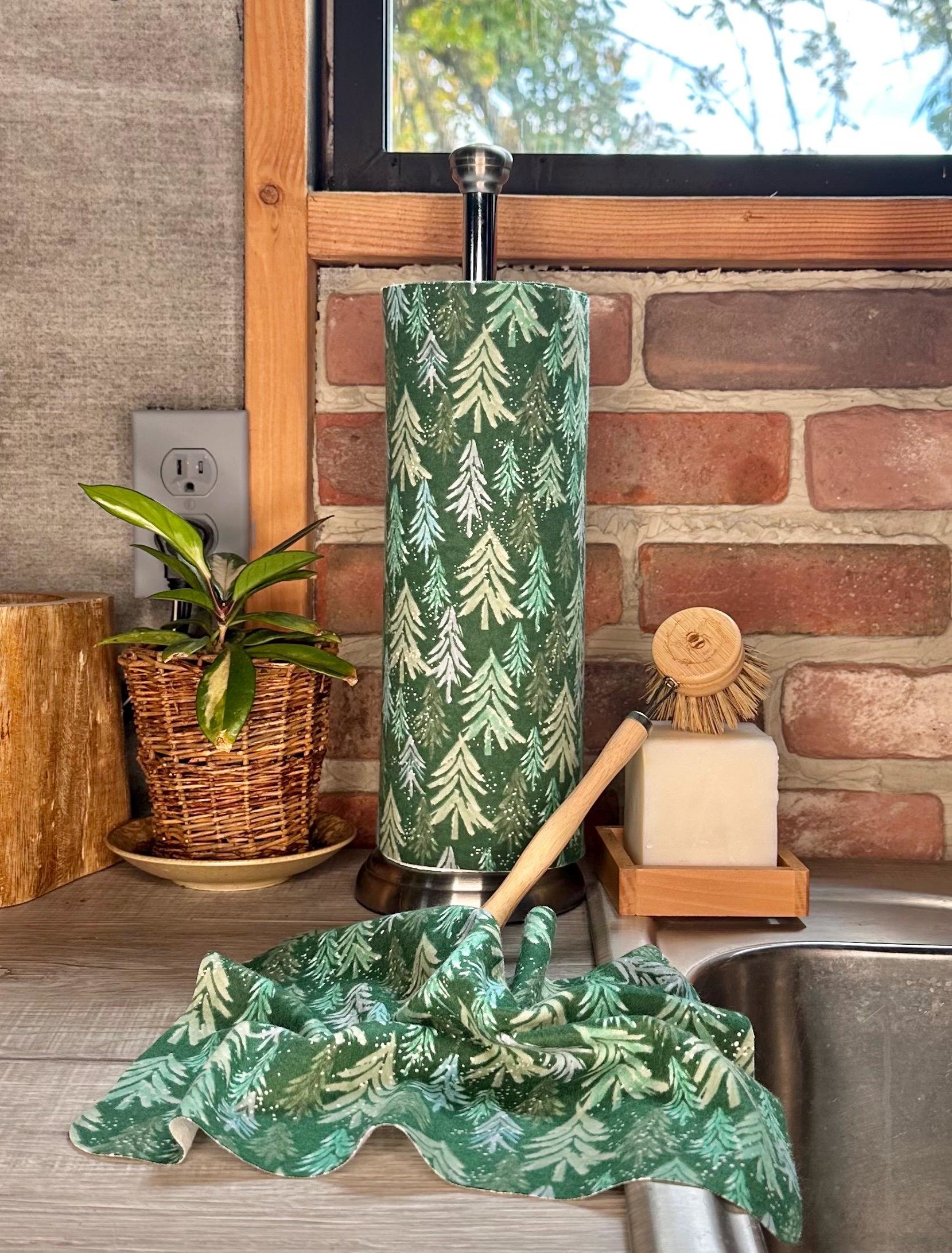 Painted Pine Trees Paperless Towels || Eco Sustainable Kitchen Gift || Reusable Paper Towels 12x12 Sheets || Classic Collection