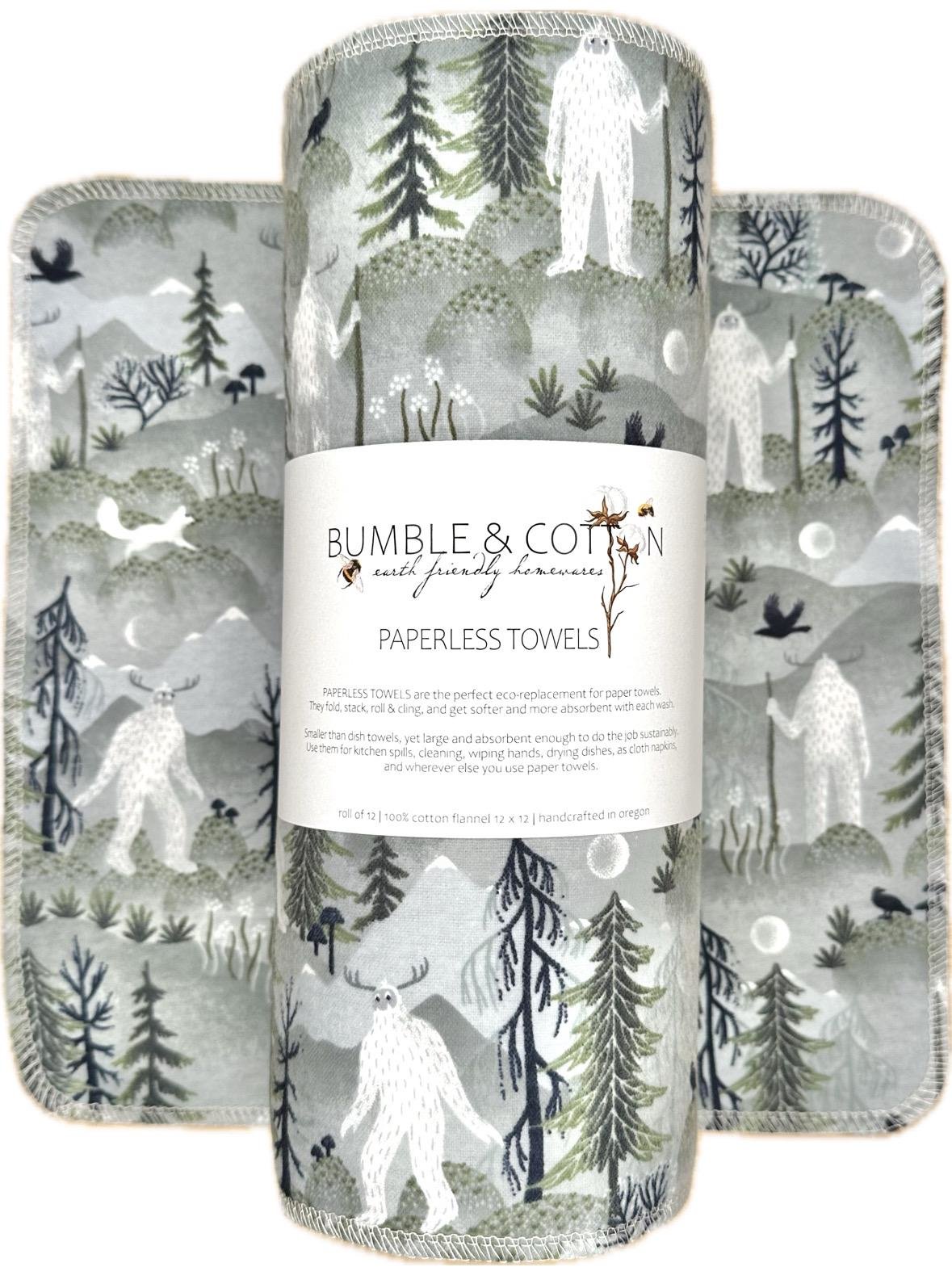 Yeti Winter Paperless Towels || Eco Sustainable Kitchen Gift || Sasquatch Reusable Paper Towels 12x12 Sheets || Classic Collection