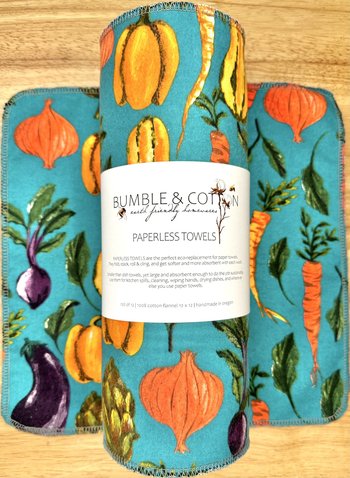 Paperless Towels Roots & Vegetables || Reusable Paper Towels || Eco Alternative Kitchen Goods 12x12 Sheets || Classic Collection
