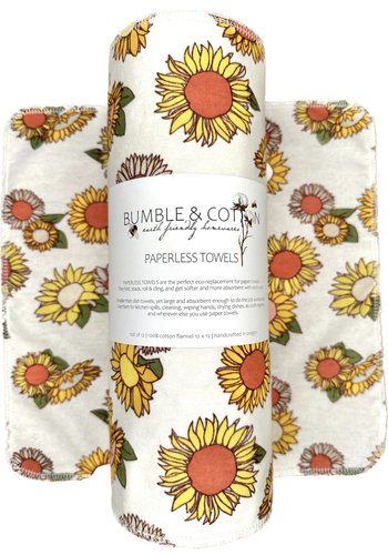 Sunflower Paperless Towels || Reusable Paper Towels || Eco Kitchen Gift Botanical || 12x12 Sheets || Classic Collection