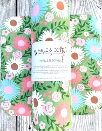 Flowers•on•Green Paperless Towels || Reusable Paper Towels || Eco-alternative zero waste kitchen goods 12x12 Sheets || Classic Collection