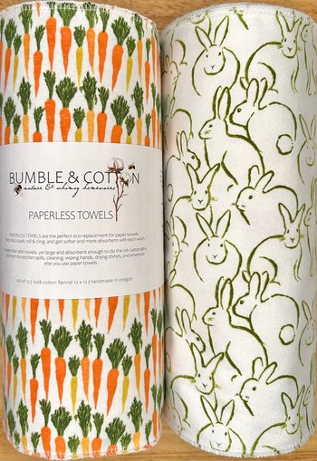 Spring Mix Bunnies & Veggies || Reusable Paper Towels || Eco-Kitchen Zero Waste Gifts 12x12 Sheets || Flannel Yardage || Classic Collection