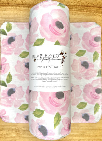 Pink Flowers Paperless Towels || Reusable Paper Towels Flowers || Zero-Waste || Cloth Napkins 12x12 Sheets || Classic Collection