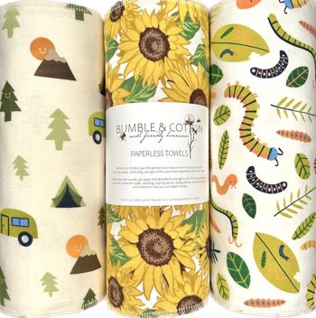 Summer Trio Paperless Towels Sunflowers & Nature || Reusable Paper Towels || Eco-Friendly Gift 12x12 Sheets || Classic Collection