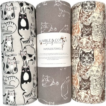 Cat Trio Paperless Towels || non-paper Towels || Eco Kitchen Gift 12x12 Sheets || Classic Collection