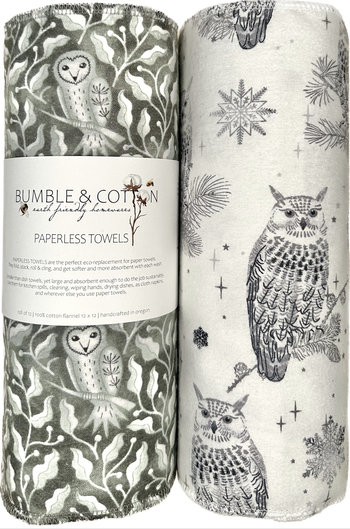 Owl Trio Paperless Towels || Reusable Paper Towels || Eco Kitchen Gift 12x12 Sheets || Classic Collection