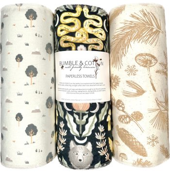 Nature Trio Paperless Towels || Reusable Paper Towels || Eco Kitchen Botanical Gift  12x12 Sheets || Classic Collection