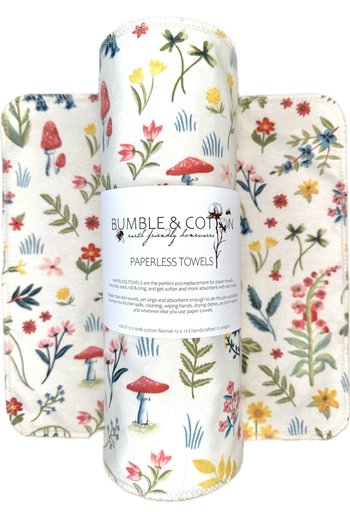 Wildllowers & Mushies Paperless Towels || Reusable Paper Towels || Eco Kitchen Gift || Flower Napkins 12x12 Sheets || Classic Collection